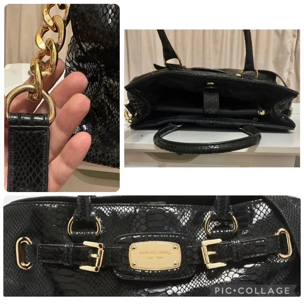 MICHAEL Michael Kors Black Phyton Effect Leather East West Hamilton EX COND